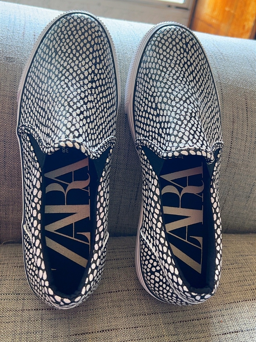 ZARA Black White Animal Print Slip-On Sneakers Size 38